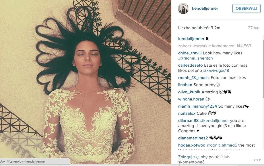 Kendall Jenner ma najpopularniejsze zdjęcie na Instagramie