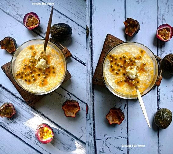 Pudding z tapioki na mleku kokosowym z marakują