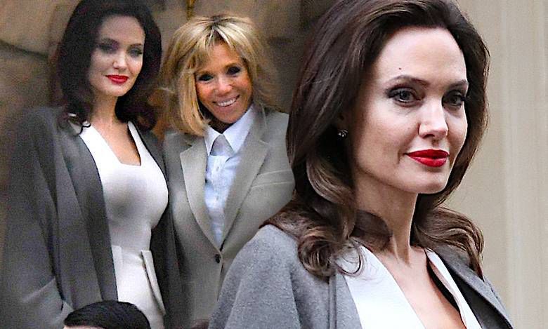 Piękna Angelina Jolie odwiedziła Brigitte Macron w pałacu prezydenckim! Ubrały się pod kolor!