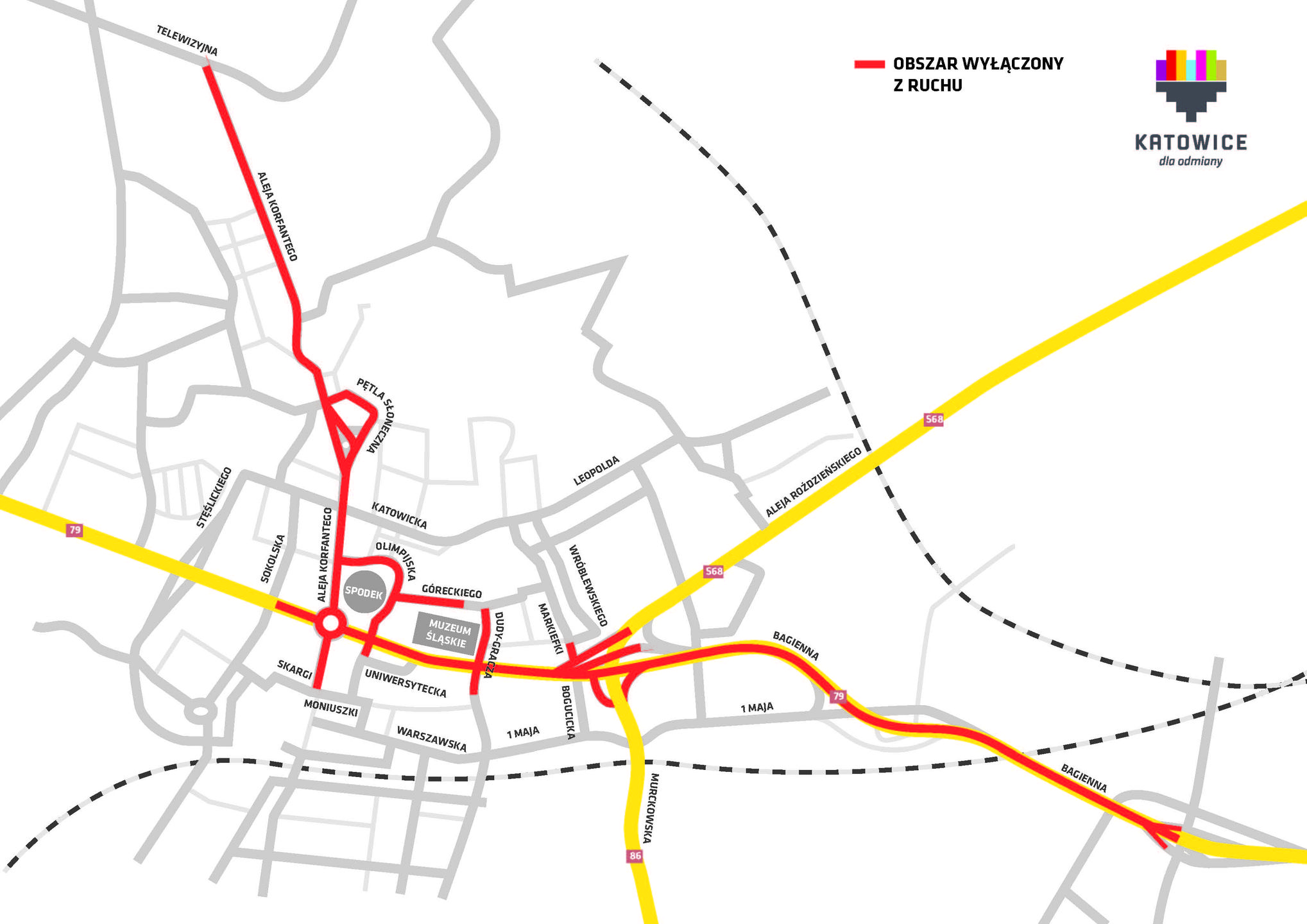 15 sierpnia w Katowicach. Mapa utrudniań w ruchu 