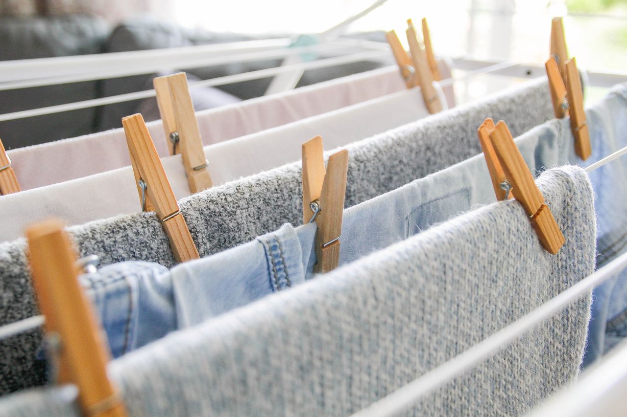 Drying clothes, indoors, close up