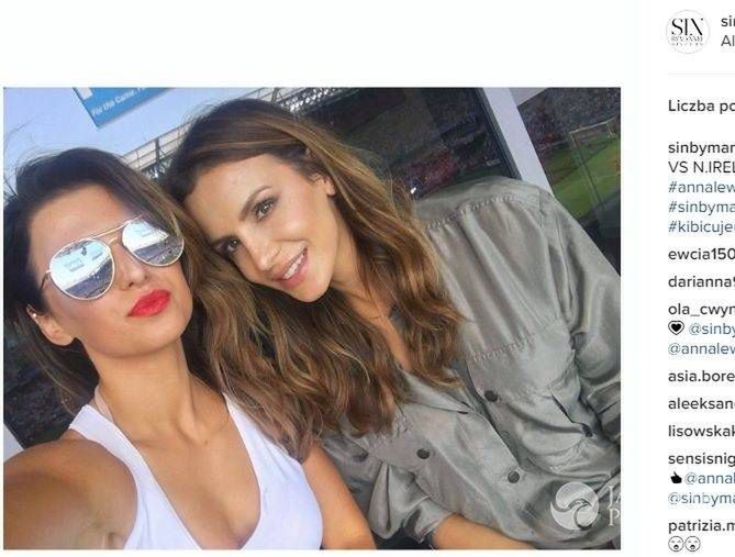 Anna Lewandowska i Sara Boruc na meczu Polska - Irlandia Północna