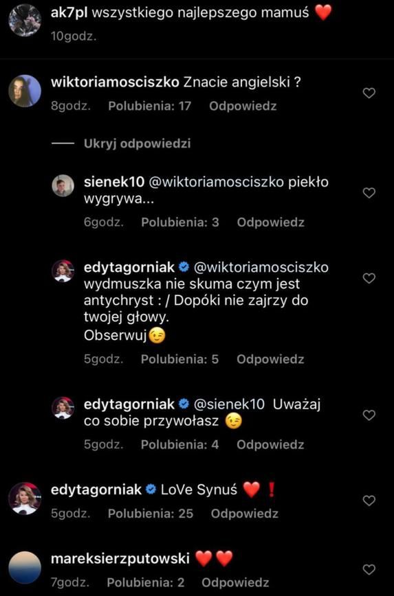 Edyta Górniak vs. fanka. Skrin z Instagrama