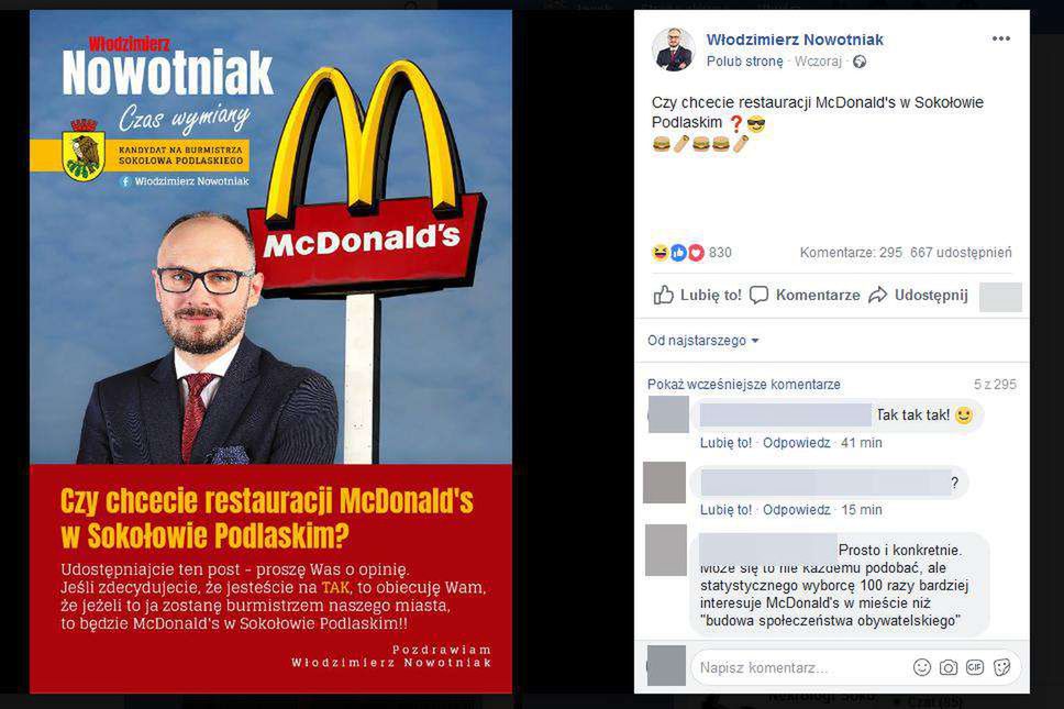 Włodzimierz Nowotniak – plakat wyborczy z McDonalds