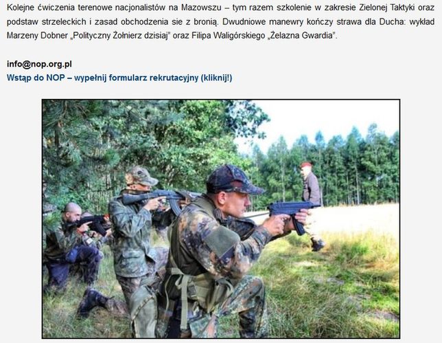 Screen ze strony NOP. "Polityczny żołnierze" w trakcie szkolenia 