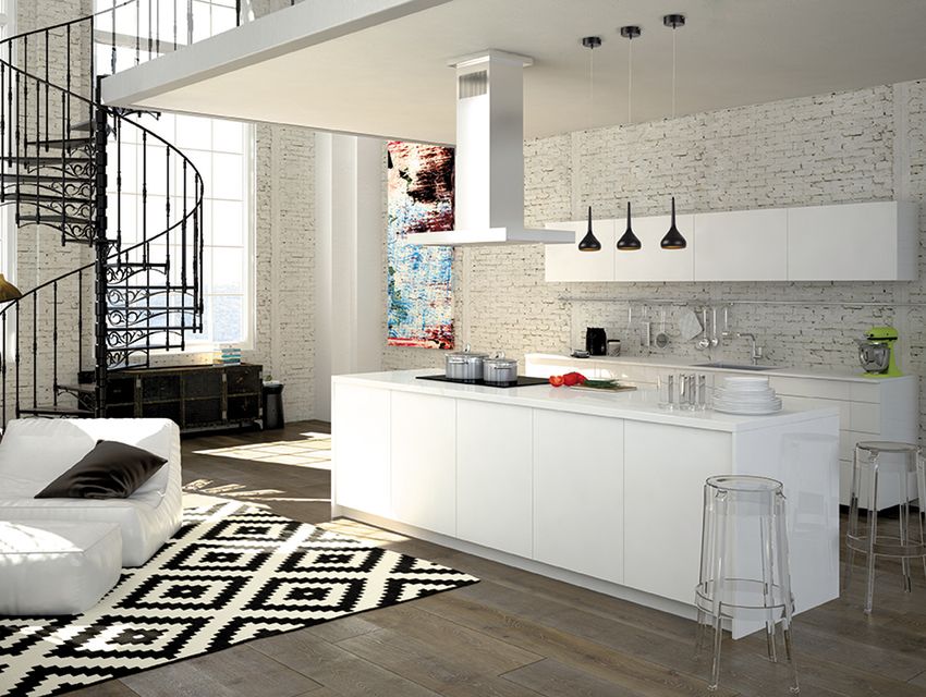 Modern loft with a kitchen and living room. 3d rendering 