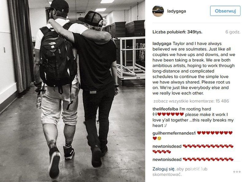 Lady Gaga poinformowała na Instagramie o rozstaniu z Taylorem Kinney'em