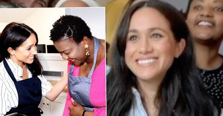 Szczuplutka Meghan Markle dekoruje tort w cukierni. Co za słodki widok