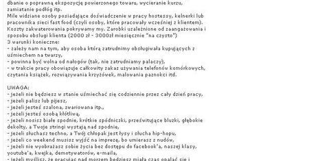 Praca na stojąco, siedem dni w tygodniu