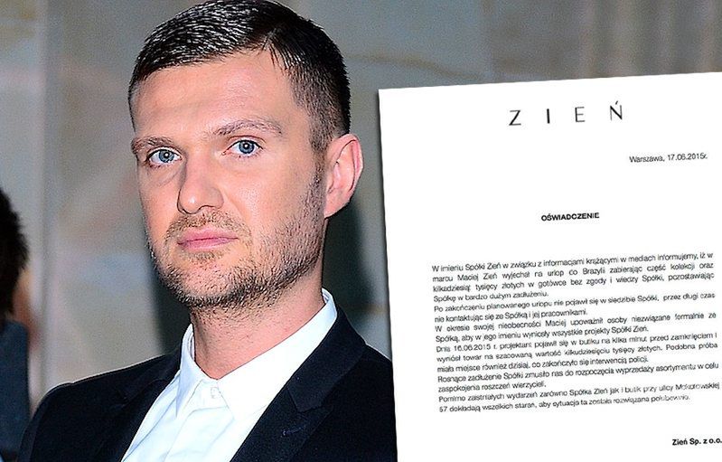 Skandal w firmie Maciej Zienia! Jest oświadczenie wspólników: "Wyniósł towar na szacowaną wartość kilkudziesięciu tysięcy złotych. Pozostawił spółkę w zadłużeniu"