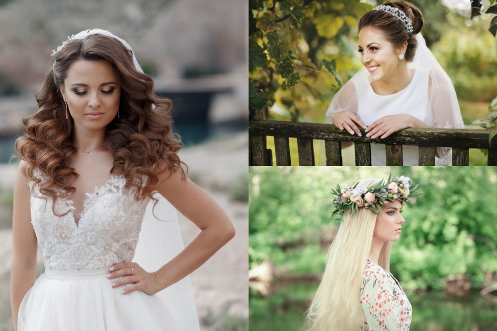 Fryzury ślubne na długich włosach z welonem pasują do stylu glamour, ale w stylu boho nie podzielnie królują fryzury z wiankiem 