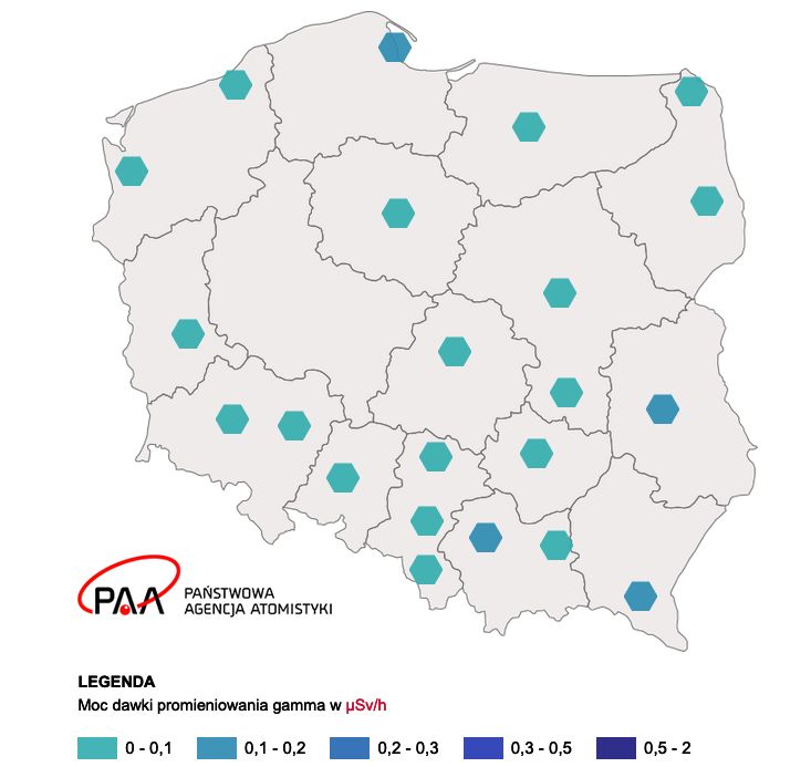 Państwowa Agencja Atomistyki na bieżąco monitoruje poziom promieniowania. 