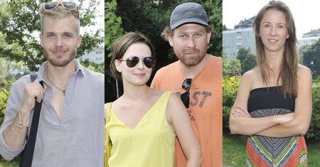 Tomasz Ciachorowski w szarych martensach, Katarzyna Ankudowicz we wzorzystej sukience, a Marcin Perchuć w towarzystwie żony