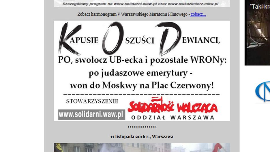 Ilustrację z broszury Stowarzyszenie Solidarność Walcząca Oddział Warszawa prezentuje także na swojej stronie internetowej