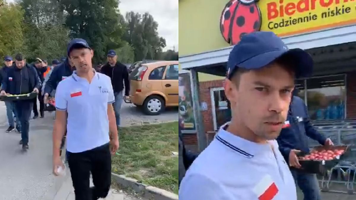 Rolnicy weszli do Biedronki w Warce, by podmienić owoce na te polskiej produkcji