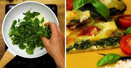 Tarta ze szpinakiem i pomidorkami koktajlowymi