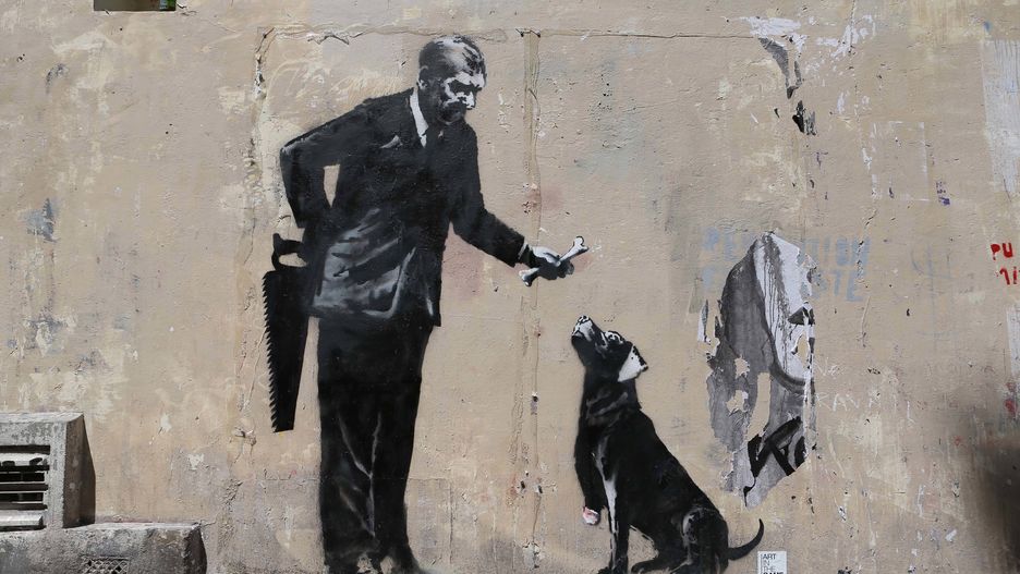 Dzieło autorstwa Banksy'ego znajdujące się w Paryżu.