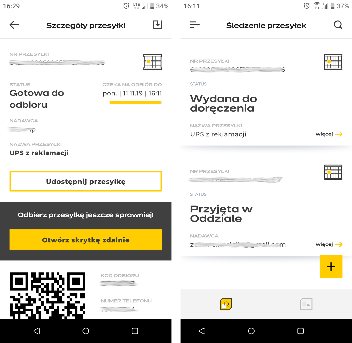 Zrzuty ekranu z aplikacji InPost 