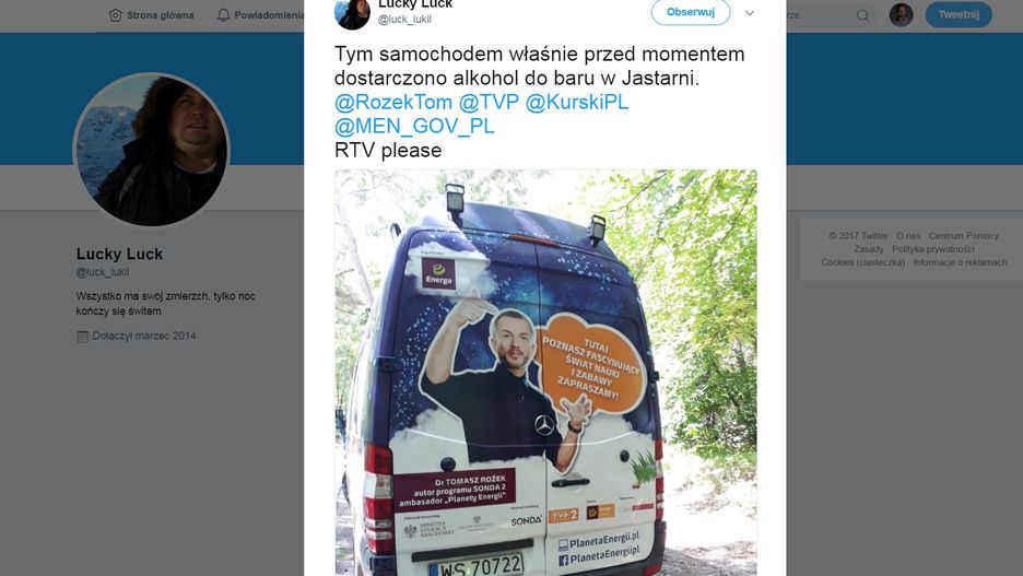 Wpis na Twitterze z zarzutami pod adresem firmy Energa.