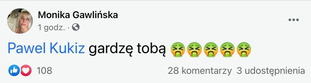 Monika Gawlińska reaguje na zachowanie Pawła Kukiza