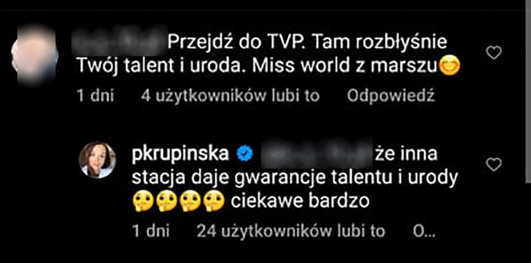 Paulina Krupińska wdała się w dyskusję z internautą