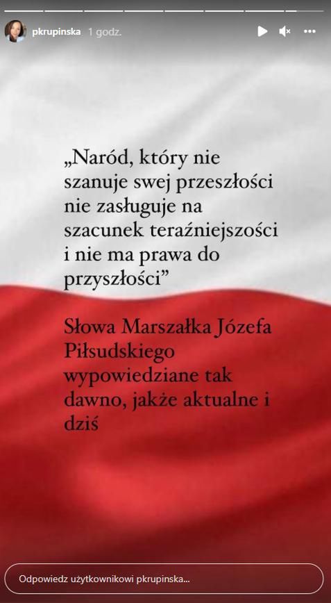 Paulina Krupińska-Karpiel dodała patriotyczną grafikę. Fot. InstaStories