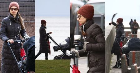 Zamyślona Marta Kaczyńska fotografuje nadmorskie krajobrazy i raczy się kawą na spacerze z synem (ZDJĘCIA)