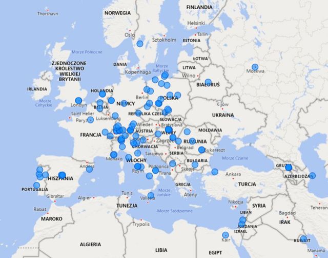 Mapa pokazuje dokąd przemieściły się osoby, które przebywały w północnych Włoszech już po wprowadzeniu tam zakazu podróżowania. 