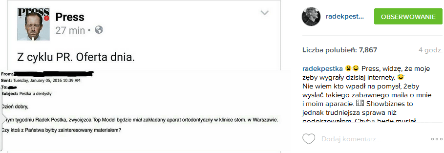 Radek Pestka komentuje sprawę z ortodontom