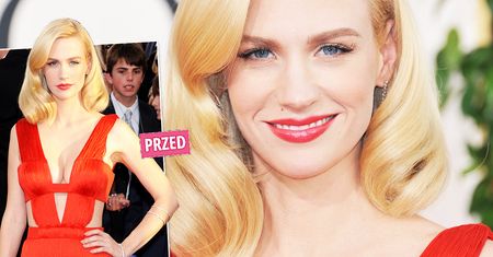 Złote Globy 2021: January Jones w tej samej kreacji co 10 lat temu. Tym razem bez makijażu i profesjonalnej fryzury. Odważnie!