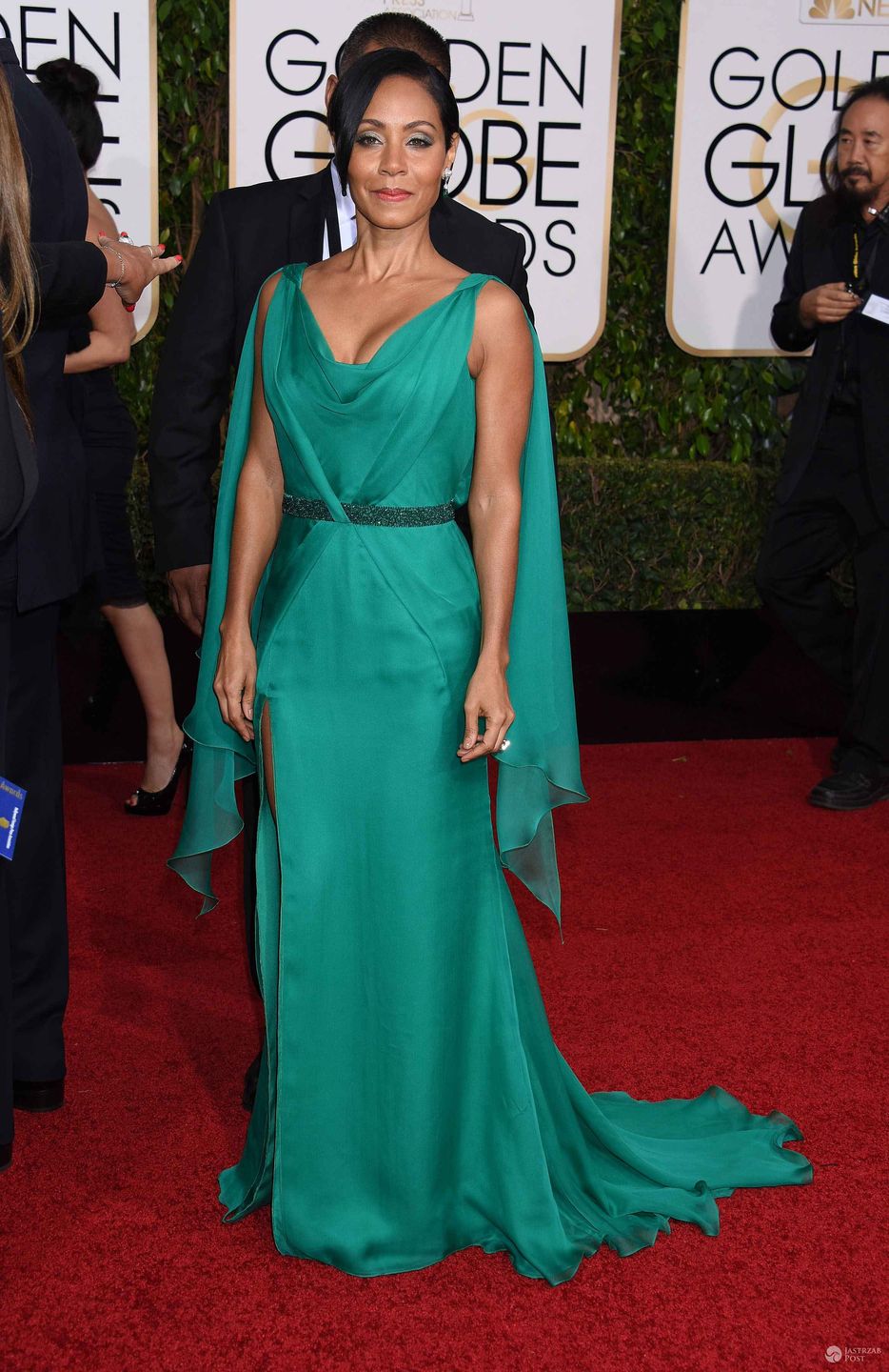Kreacja: Versace. Jada Pinkett Smith, Złote Globy 2016 (fot. ONS)