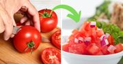 Prosta surówka do obiadu z wrześniowych pomidorów bez soli. Smak podkręca składnik, który każdy ma w kuchni