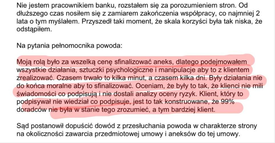 Fragment zeznań doradcy finansowego. 