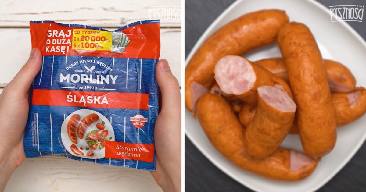 Kiełbasa Morliny w opakowaniu orz w przekroju