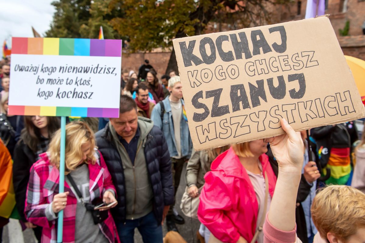 Marsz Równości w Toruniu. Uczestnicy szli pod hasłem "Dla życia i rodziny"