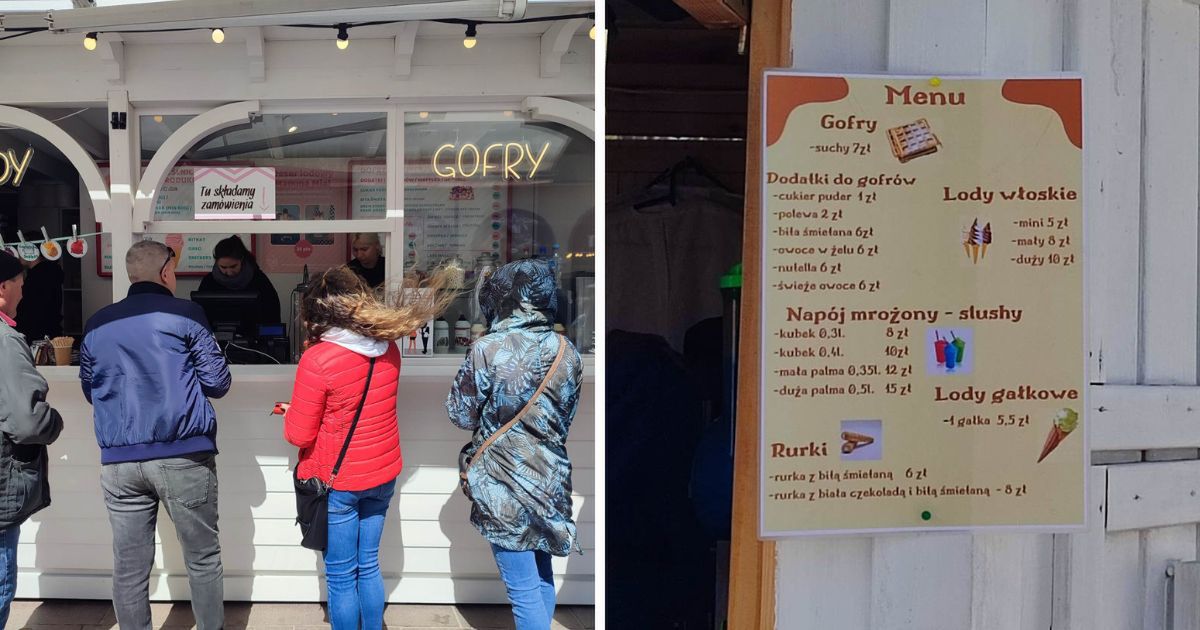 Kolejka po gofry oraz zdjęcie menu wraz z cenami