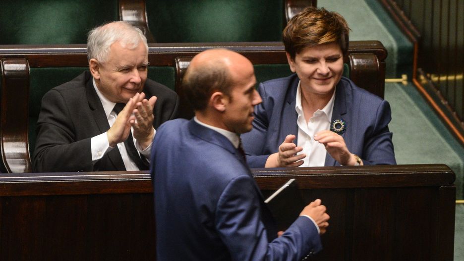 Wybory. Jarosław Kaczyński, Borys Budka, Beata Szydło.