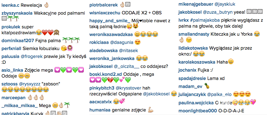 Komentarze fanów na Instagramie Jakoba Kosela