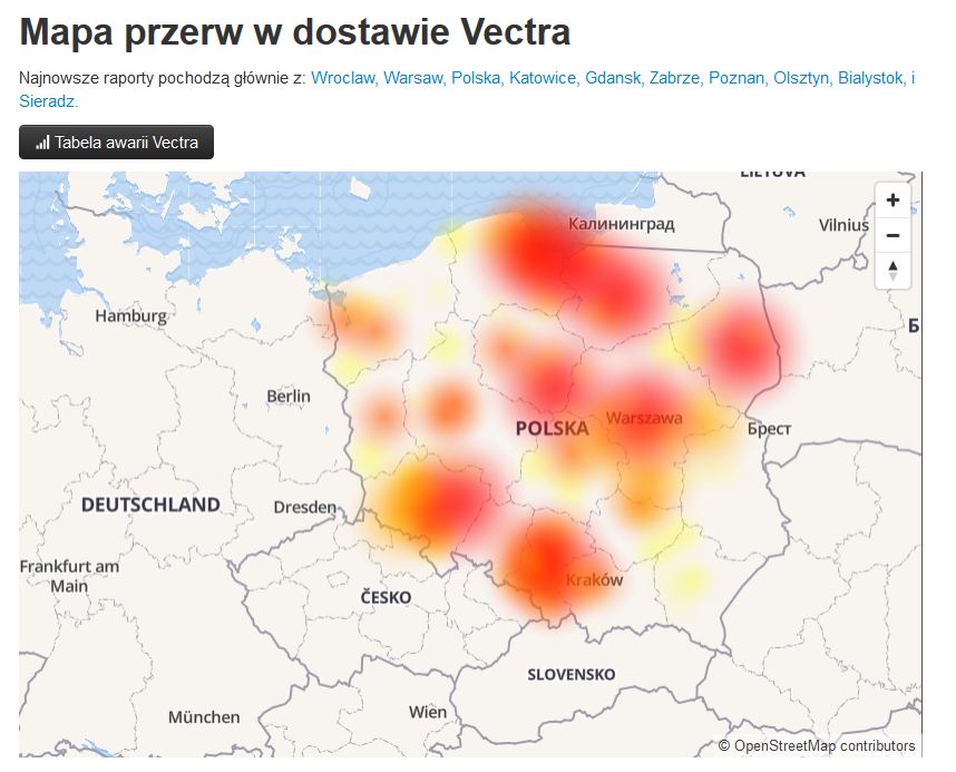 Przerwy w dostawie internetu (screen z godz. 12:55) 