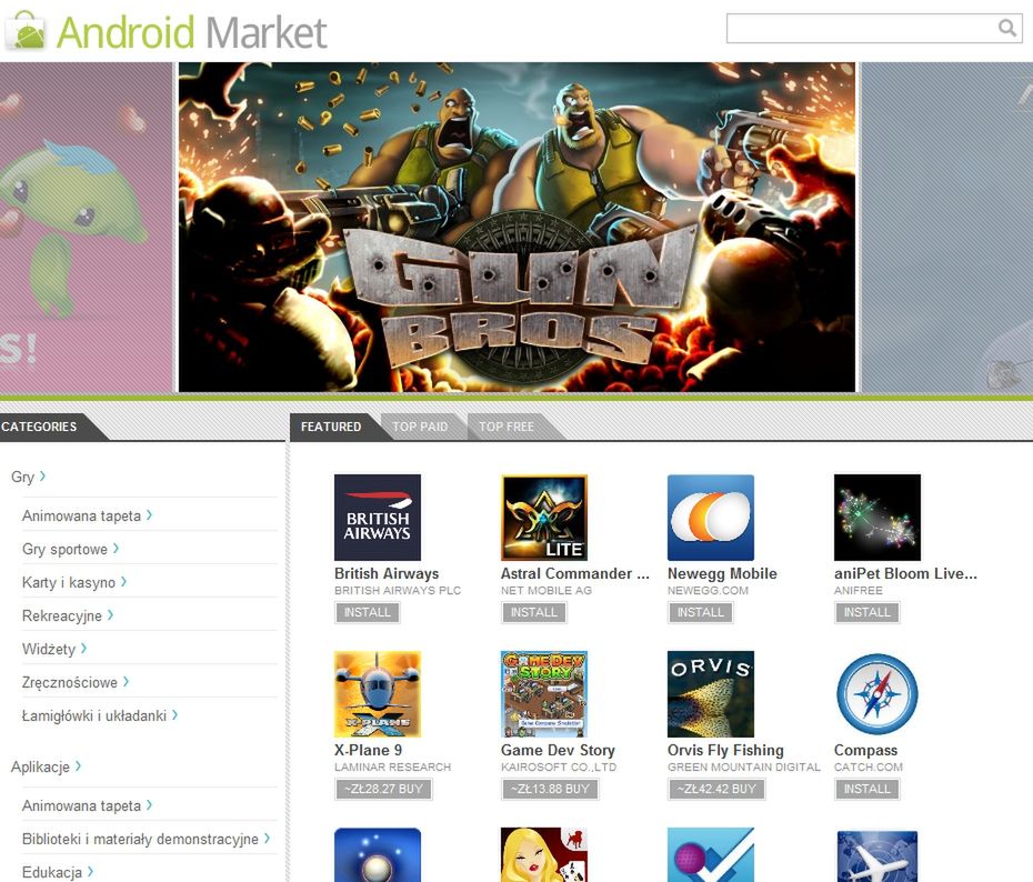 Android Market teraz również jako witryna internetowa