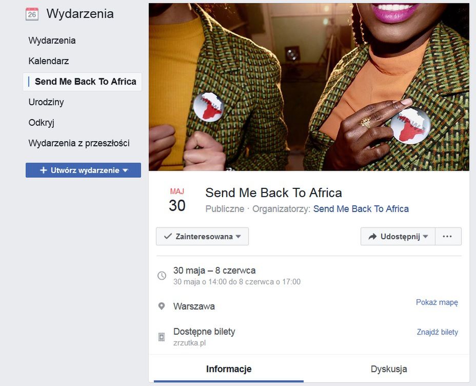 Akcja "Send me back to Africa" na Facebooku