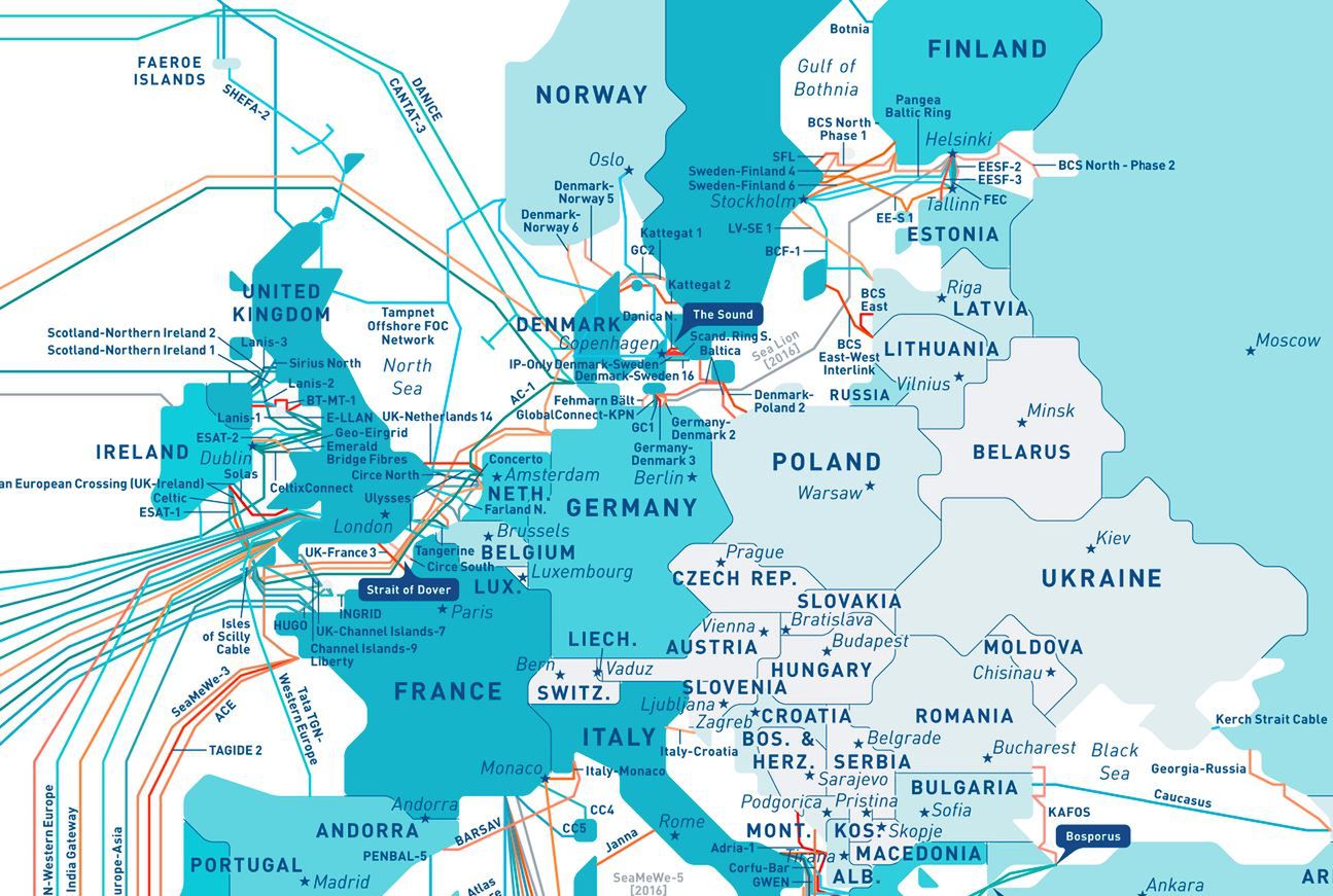 Tak wygląda mapa podwodnych połączeń dla Europy
