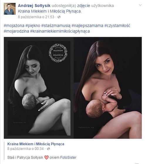 Andrzej Sołtysik pochwalił się zdjęciem karmiącej żony