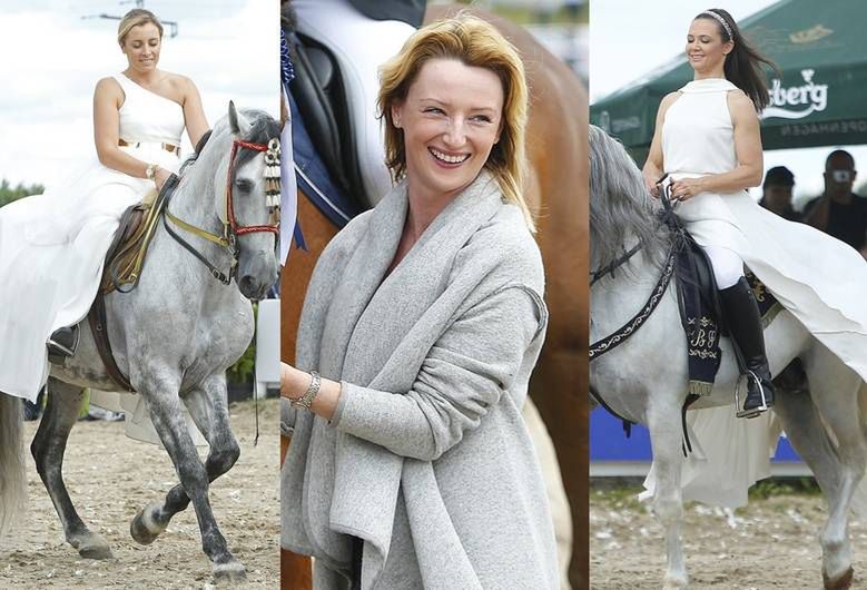 Kinga Rusin i Karolina Ferenstein-Kraśko w białych kreacjach na koniach. Za to Urszula Chincz postawiła na totalny luz