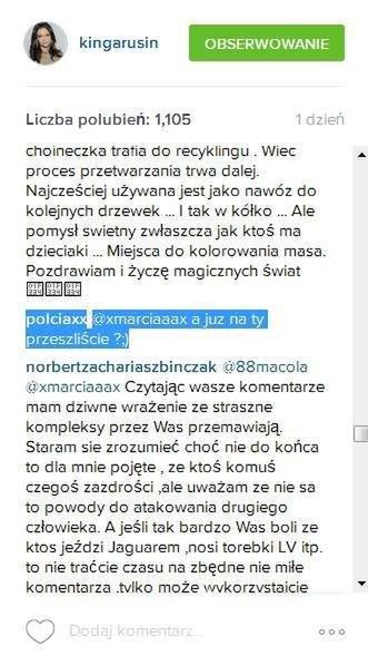 Dyskusja na temat choinki Kingi Rusin/ Instagram Kingi Rusin