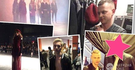 Radek Pestka w spódnicy i zaskakujący gość na widowni pokazu Jacob Birge Vision podczas FashionPhilosophy Fashion Week Poland