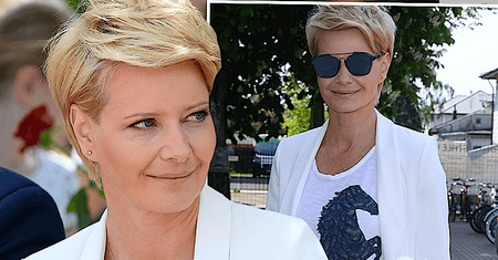 Małgorzata Kożuchowska do eleganckiej stylizacji założyła sportowe buty