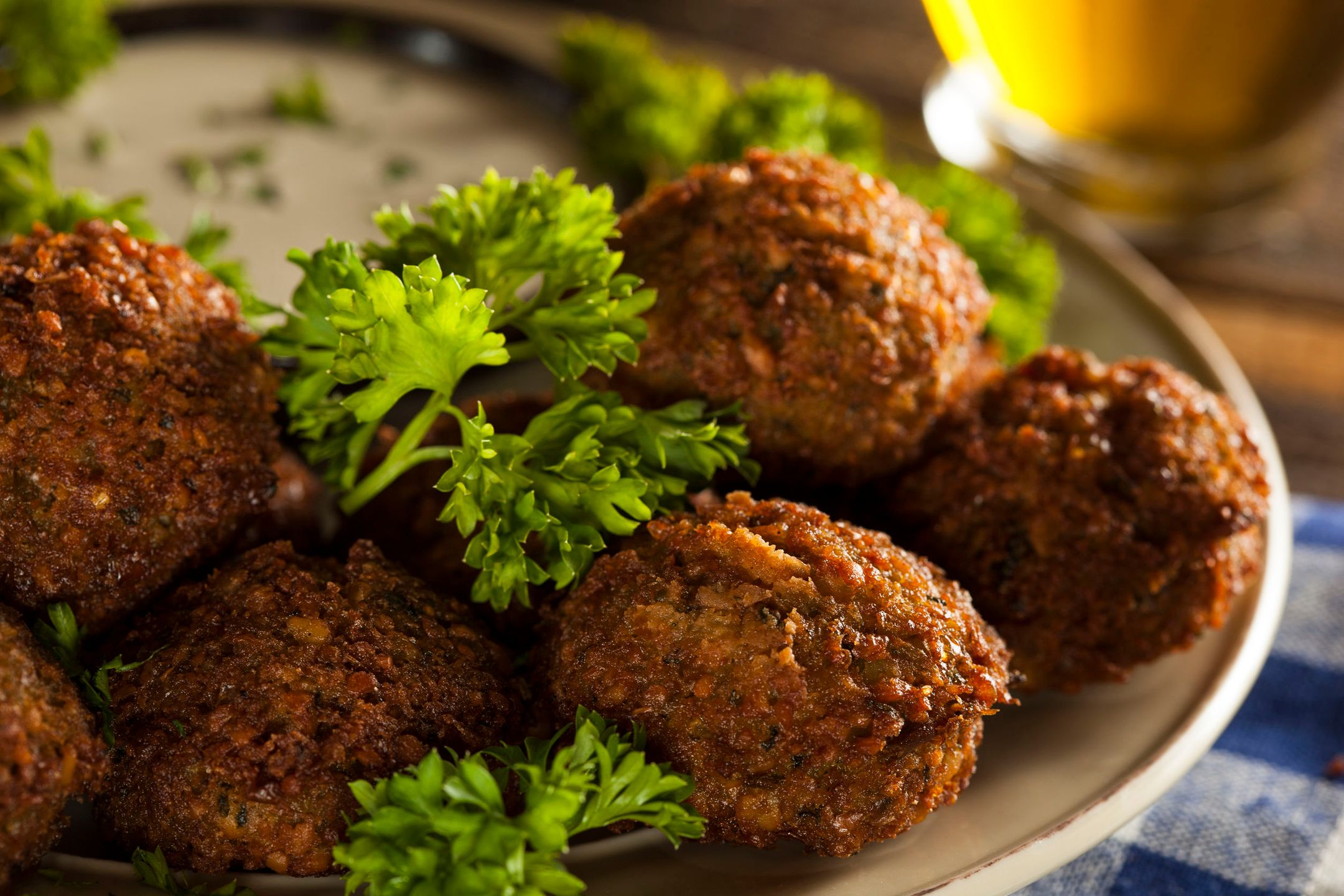 Healthy Vegetarian Falafel Balls with Rice and Salad 