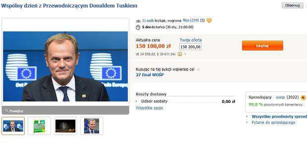 Aukcja Donalda Tuska na WOŚP 2019