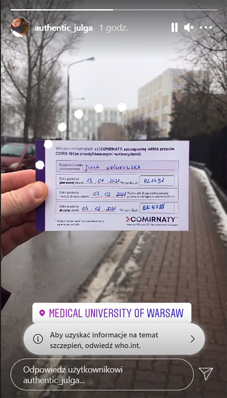 Julia Królikowska zaszczepiła się na koronawirusa